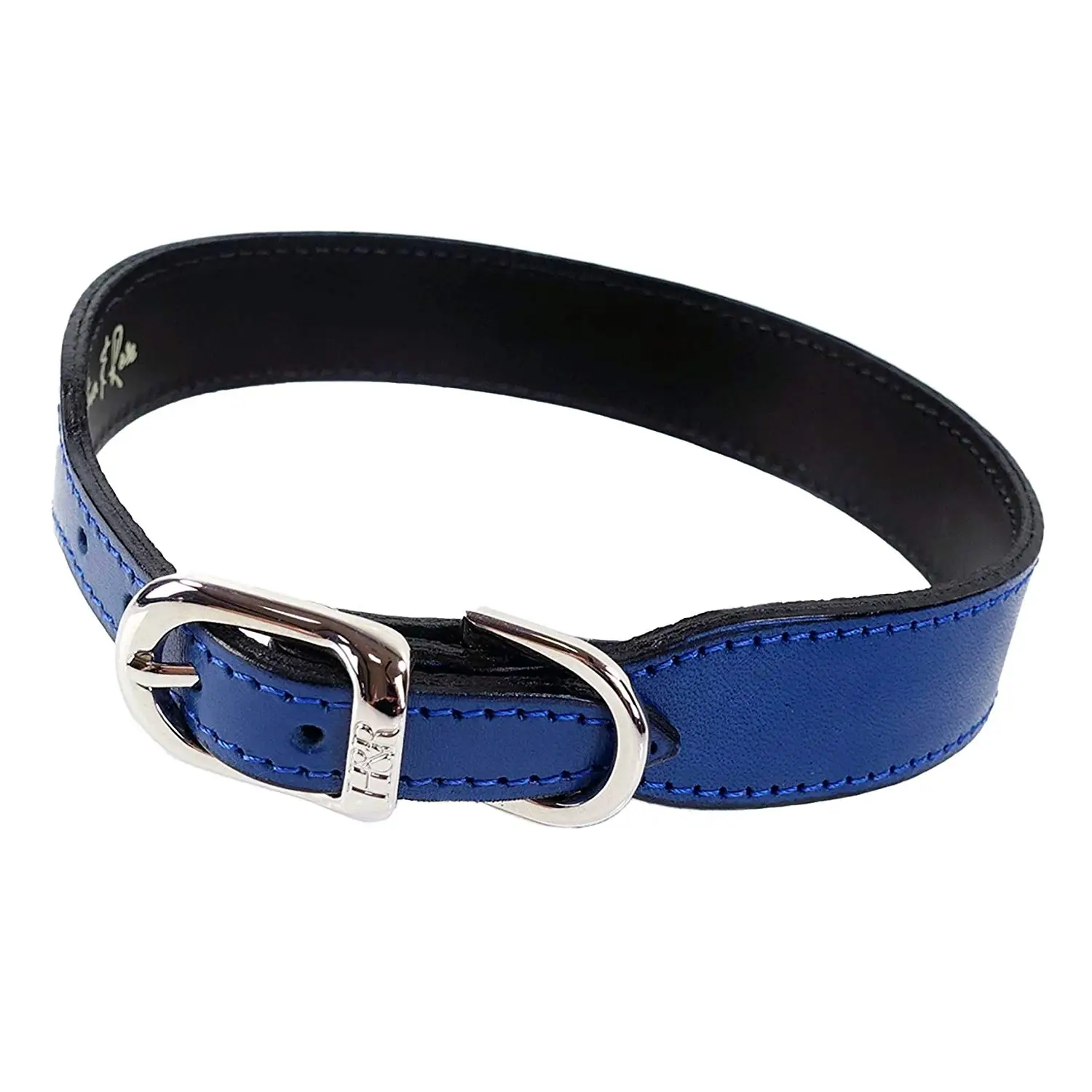 Hartman & Rose Plain Nickel Plated Dog Collar, 14 to 16-Inch, Cobalt Blue