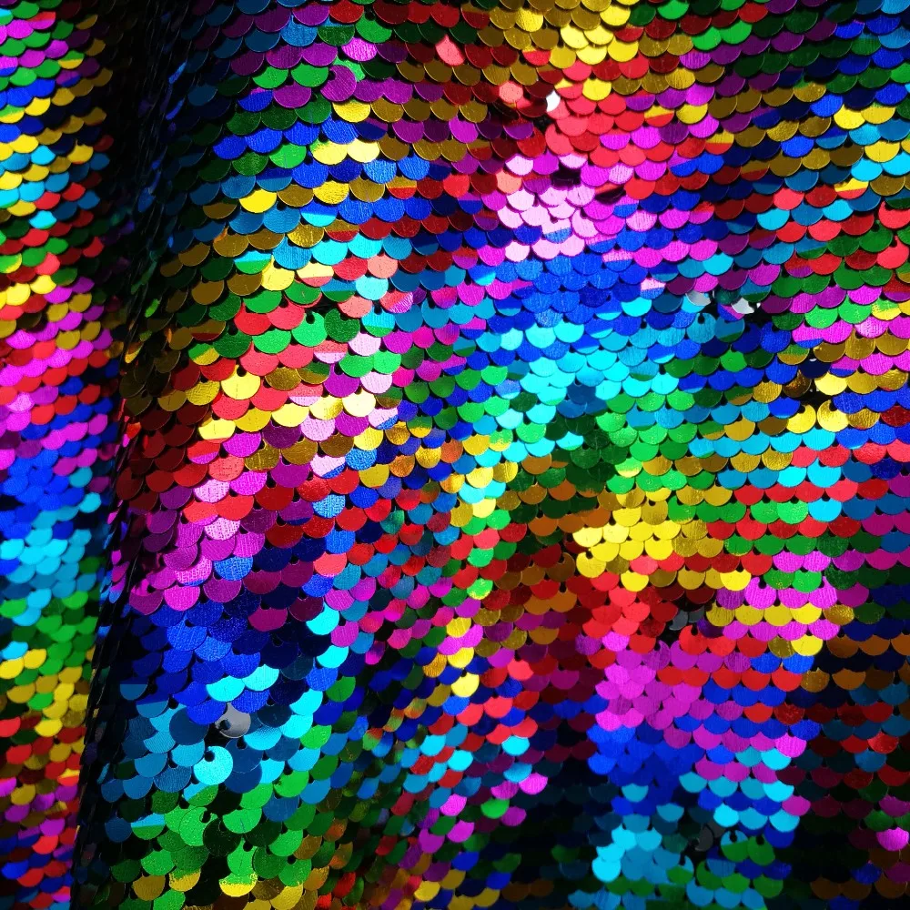 Hot Sale Sequin Embroidery Rainbow Sequin Embroidery Fabric/reversible