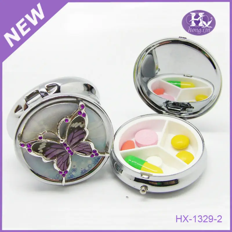 Hx1329 Wholesale Butterfly Decorative Silver Metal Small Fancy Pill