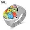 316L Stainless Steel Heart Desgin Colorful Murano Glass Ring
