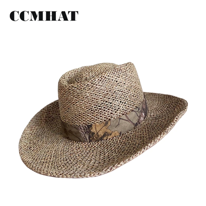 mens seagrass straw fedora hat