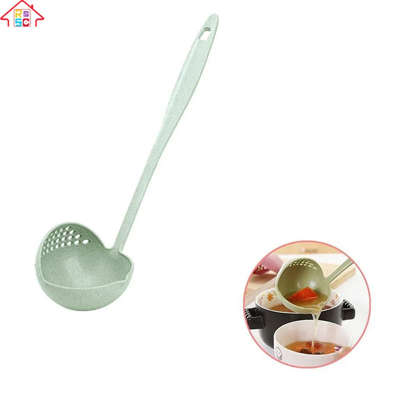 Wheat Straw 2 In 1 Long Handle Kitchen Ladle Soup Pan Spoon With Filter ...