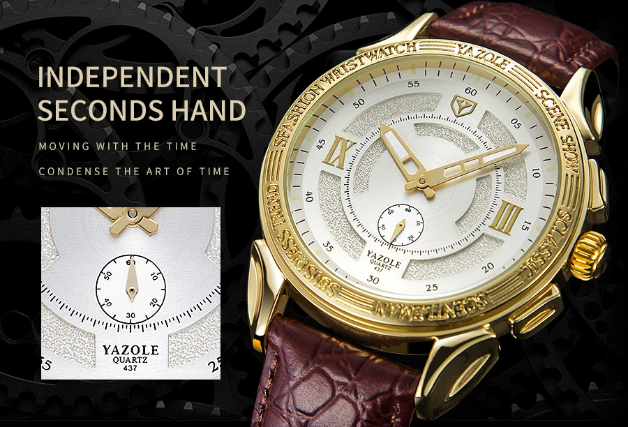 Fashion YAZOLE 437 Leather Mens Analog Quarts Watches Blue Ray Men Wrist Watch Top Brand Luxury Casual Watch Clock