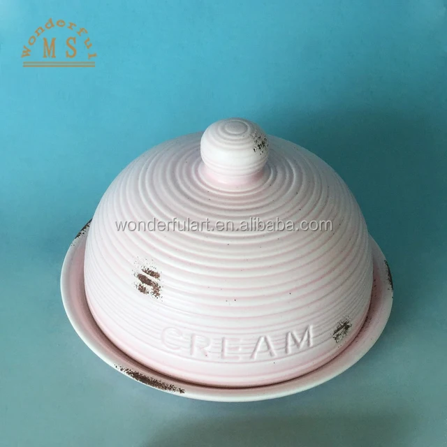 China handmade eco-friendly round ceramic butter dish with lid, butter dish with lid ceramic, ceramic round butter dish