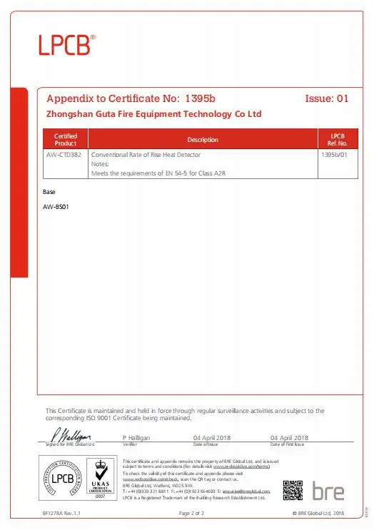 Asenware LPCB Approval Heat Sensor Fire Detector CE EN54