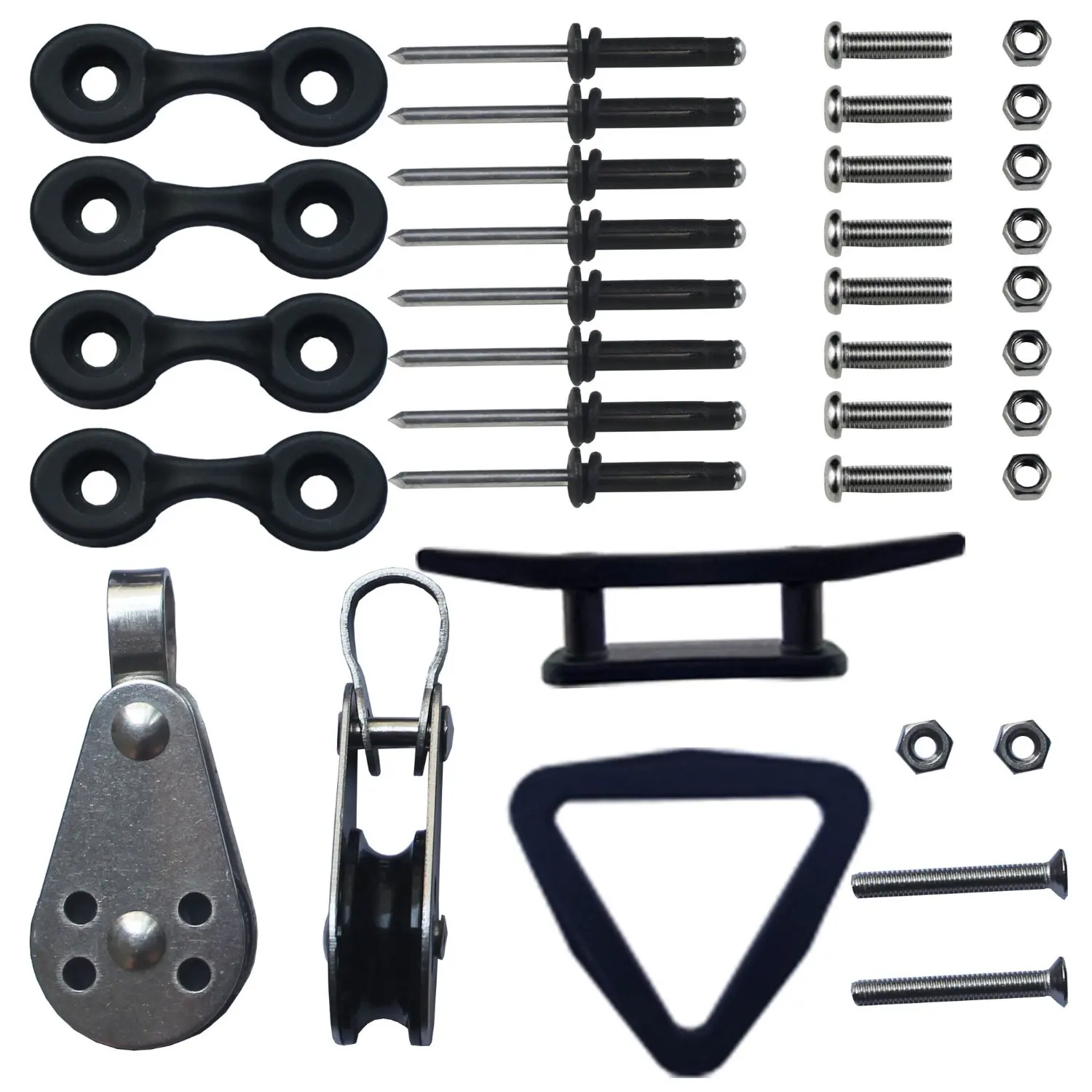 YYST Kayak Canoe Anchor Trolley Kit System Pulley Cleat Pad eye Ring Rivets - NO ROPES