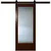 31 in. x 84 in. Modern Full Lite Frosted Glass Stained Walnut Wood Interior Barn Doors with Sliding Door Hardware Kit