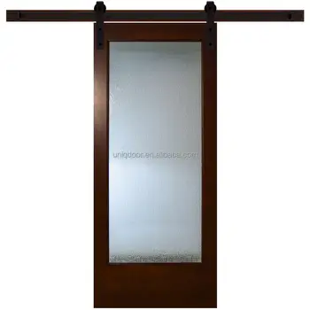 31 In X 84 In Modern Full Lite Frosted Glass Stained Walnut Wood Interior Barn Doors With Sliding Door Hardware Kit Buy Wood Sliding Door Glass