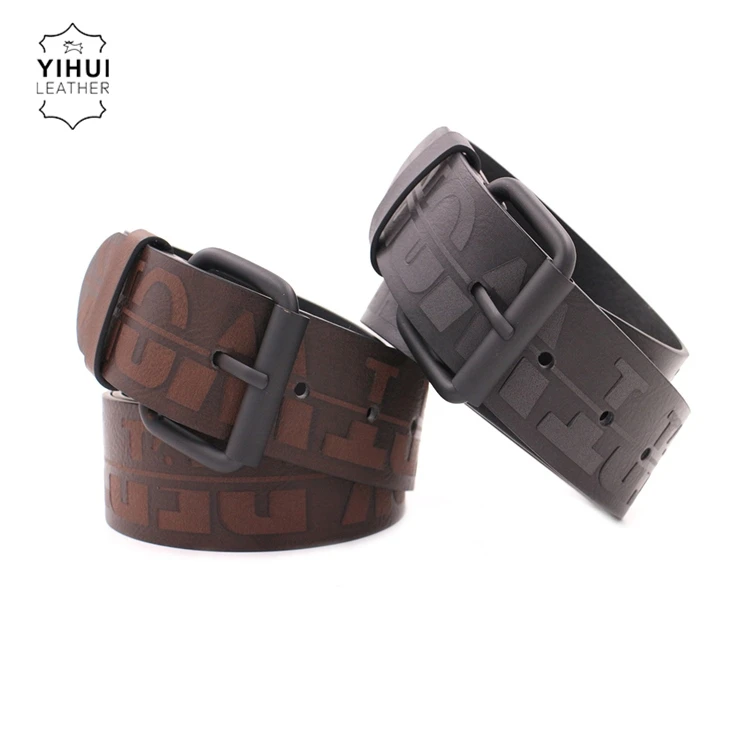 Pu Men Embossed Belt Beautiful Print Letters With Roll Pin Buckle