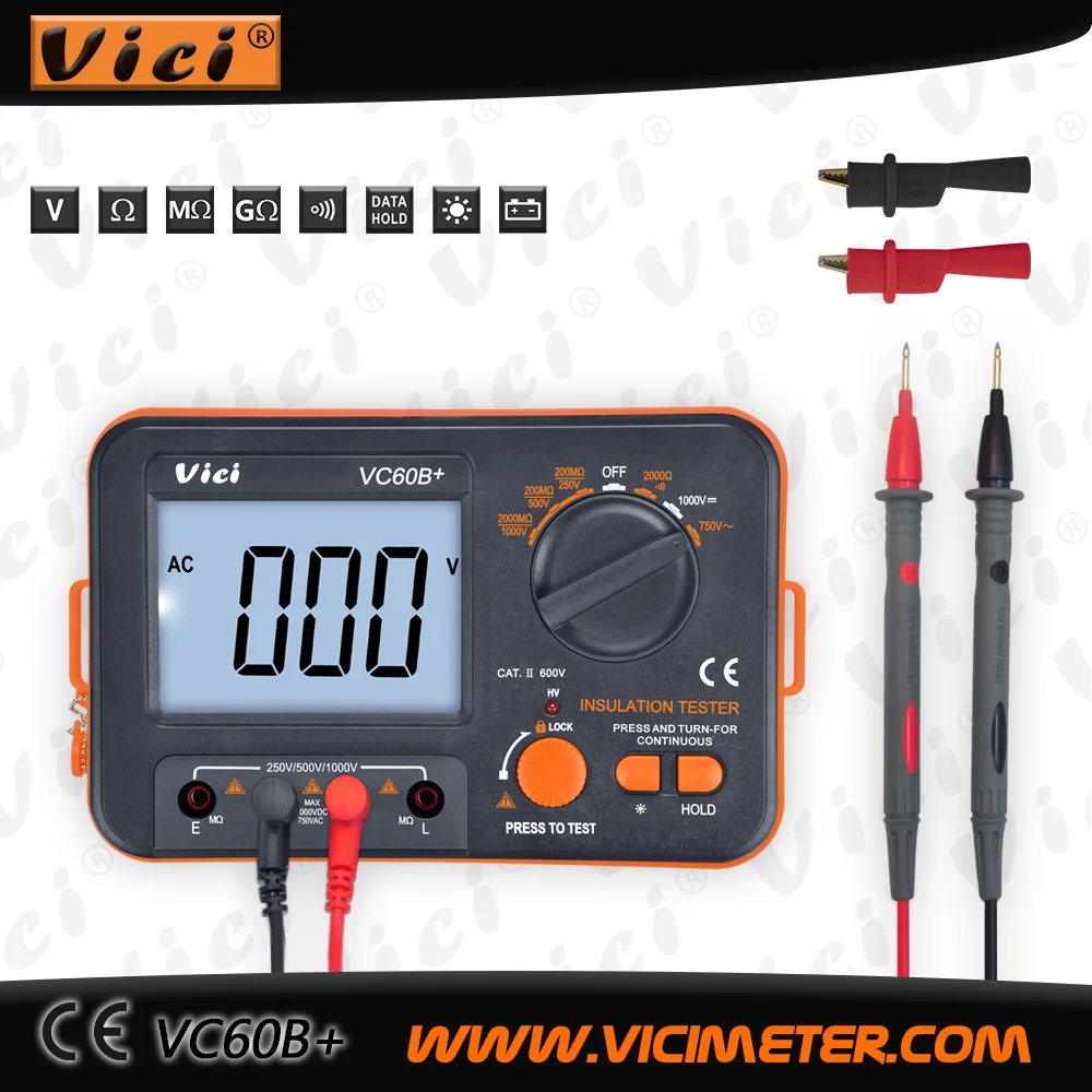 VC60B + 3 1/2 digitale isolatieweerstandstester, isolatie tester megger