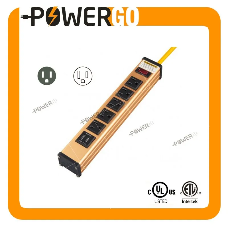 Heavy Duty Metal Power Strip With 2 Usb Charging Ports (3.1a) And 5