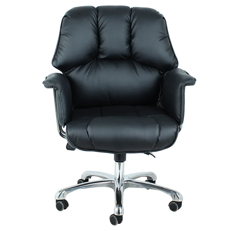 Mid back executive black faux leather swivel arm pad office chair