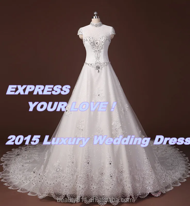 New Style Beaded A Line High Neck And Short Sleeve Long Tail Lace High Neck And Short Sleeve Long Tail Lace Wedding Dress Zs003 Img 1545 Jpg