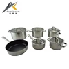 factory manufacturer 4 casseroles + 1 saucepan + 1 fry pan + 5 glass lid unique stainless steel cookware set