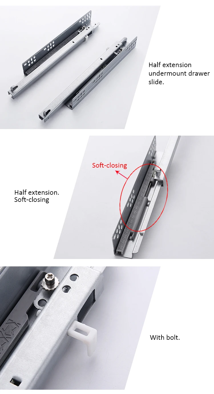 Single Slide Dtc Cabinet Hardware Undermount Soft Close Drawer