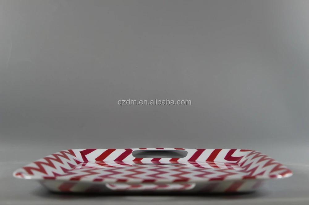 Red Strip Print Melamine Serving Trays With Handles
