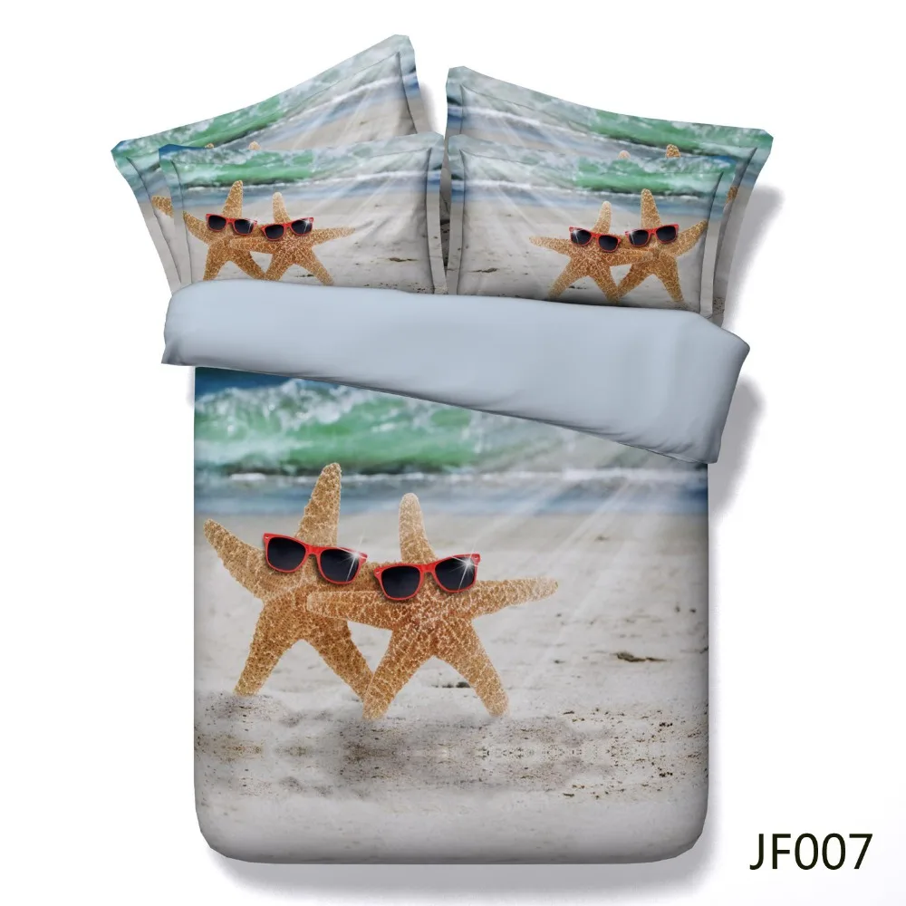 Hd Digital Print Bed Cover Fun Starfish And Beach Scene 3d