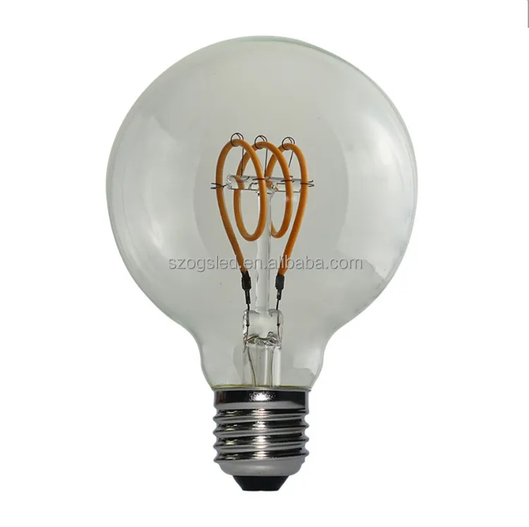 Vintage Edison LED Light Bulb Lamp Globe G80 Dimmable Spiral Flexible LED Filament Bulb 2200k