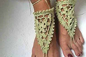Beach Wedding Sandals,Green Wedding Accessory,Sexy Beach Sandals, Crochet Barefoot Sandals, Barefoot Sandals , Crochet Anklet, Sexy Lace Sandals,Beach,Wedding Footwear, Bridesmaid Sandals (Green-03)