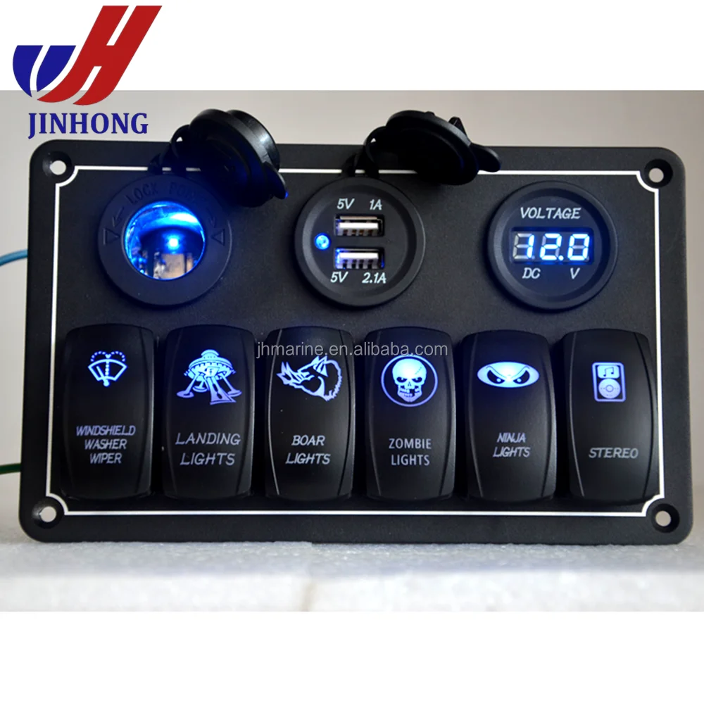 Automotive Car Switch Panel 3 Gang With 2 Usb Slot Blue Led Light 5pin