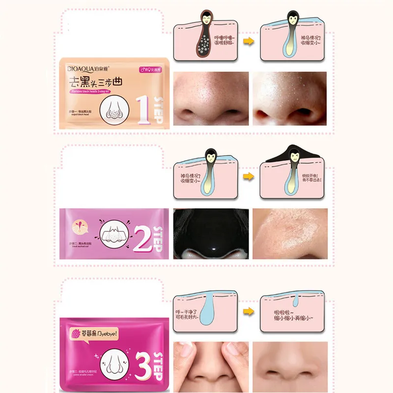 Nasal patch перевод на русский black head. Маска BIOAQUA 3 Step. Очистка носа БИОАКВА Корея. Корейская чистка носа 3 шага.