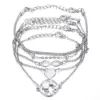 Handmade Silver Jewelry 5pcs/set Metal Heart Map Women Chain Bracelet Set