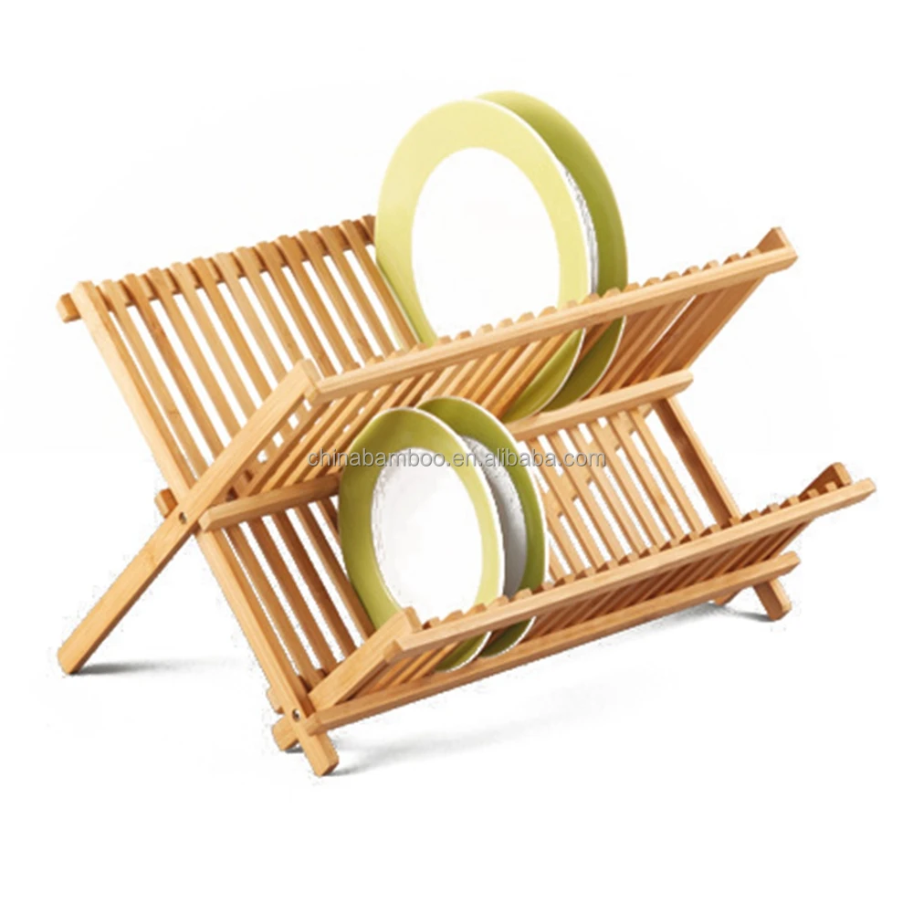 2022 Folding Kitchen Wood Bamboo Plate Drying Rack Dish Rack,Dish