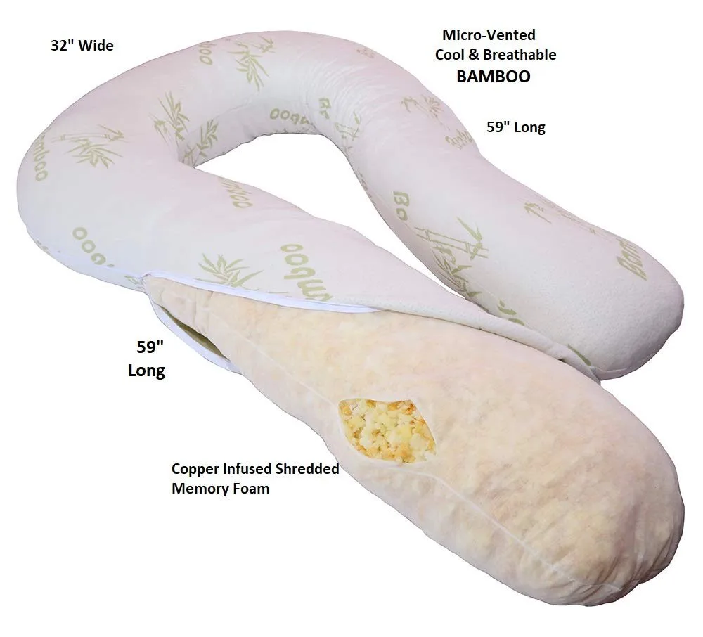 Pregnancy Bamboo Body Pillow Lumbar Support 59 X 32inch Ushaped Memory