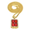 Women Decorative Necklace Wholesale Square shape hip hop bling Ruby Necklace natural stone Ruby Pendant cuban chain