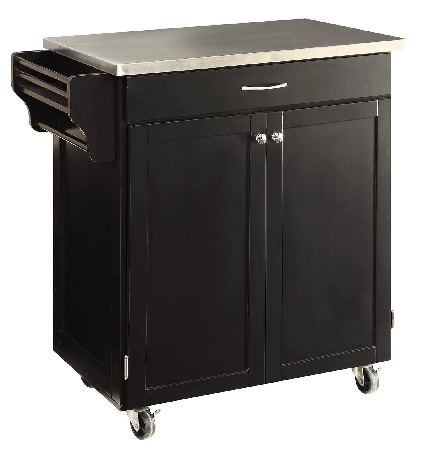 Oliver and Smith - Nashville Collection - Mobile Kitchen Island Cart on Wheels - Black - Stainless Steel Top - 33" W x 18" L x 36" H