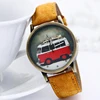 2016 New Year Style High Quality Wristwatch Fashion Brand Cartoon Bus Leather Strap Jeans Watches Lady Quartz Dress Watch