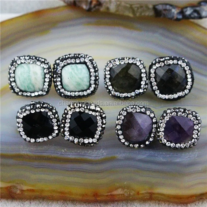CH-MAE0137 Wholesale pave diamond jewelry stone earring,fashion silver plated rhinestone agate earring,hot sale charms earrings
