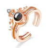 Fashion 100 Languages I Love You Projection Ring Rose Gold Romantic Love Crown Combination Crystal Rings (KR078)
