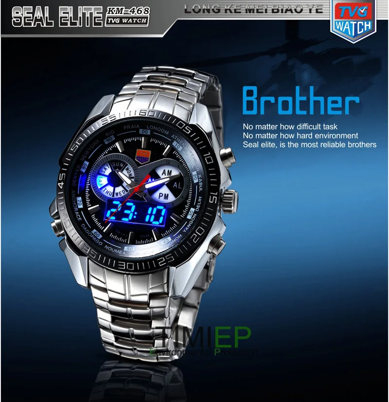 Tvg 18 Reloj De Acero Inoxidable Para Hombre De Alta Calidad Negro Puntero Led Binario Azul 30am Resistente Al Agua Deportivo Buy Tvg Reloj Product On Alibaba Com