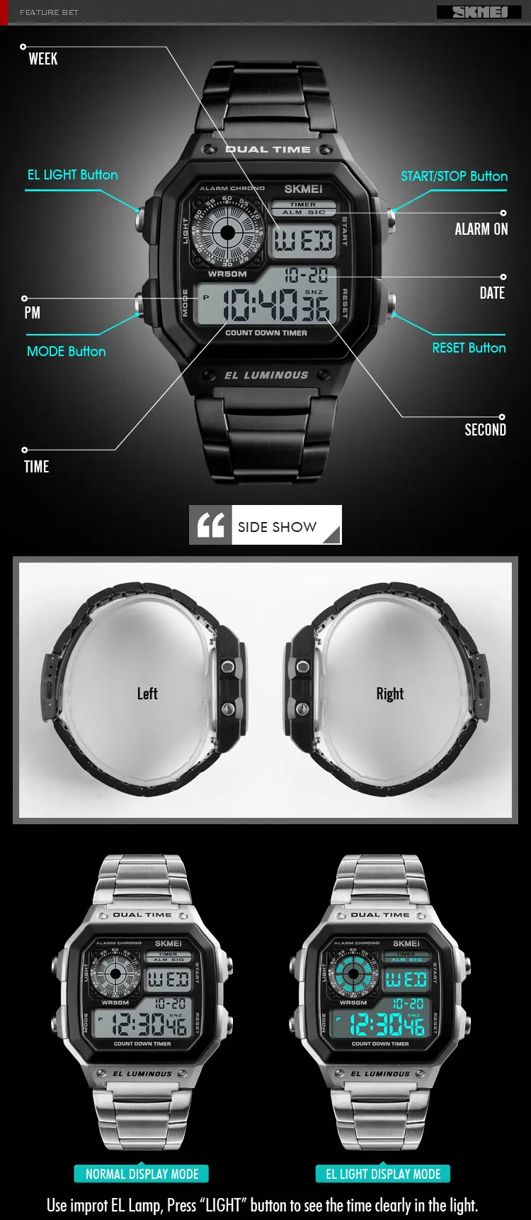 Skmei 1335 Digital Sports watch steel body watch for men