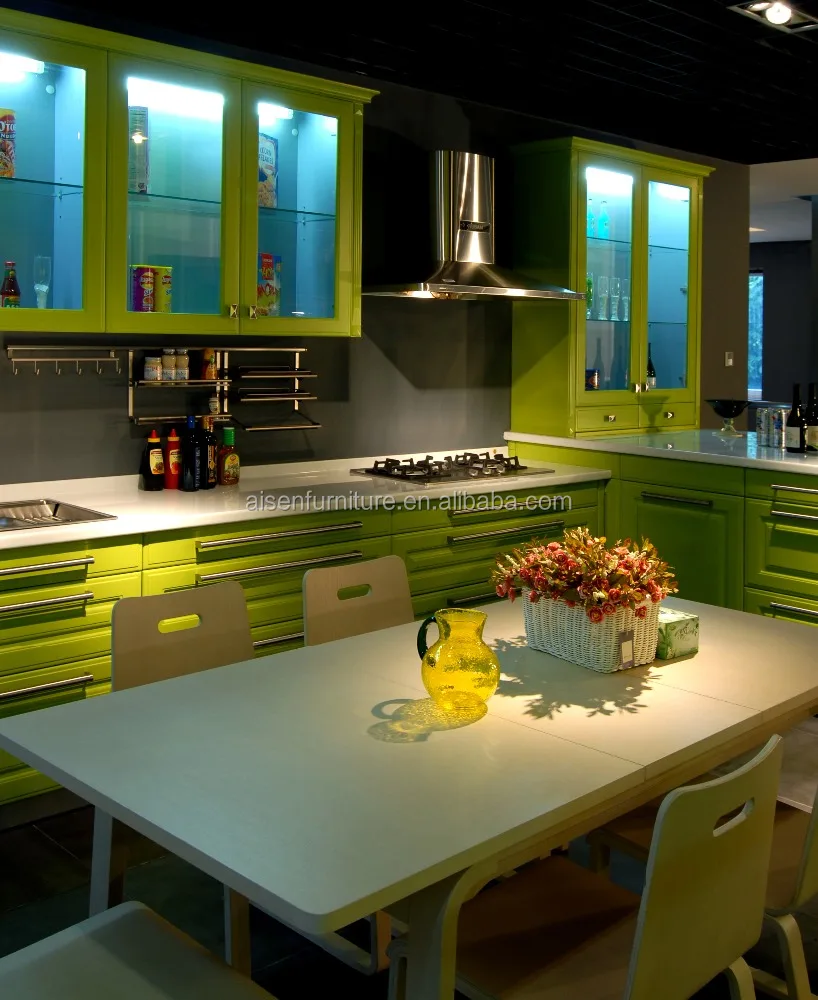 Groene kleur commerciële keuken meubels lak modulaire keukenkast ...