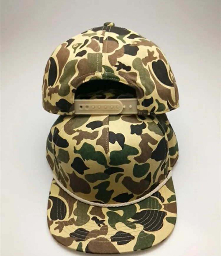 Stylish Plain Camouflage Rope Hat Blank 5 Panel Snapback Cap With