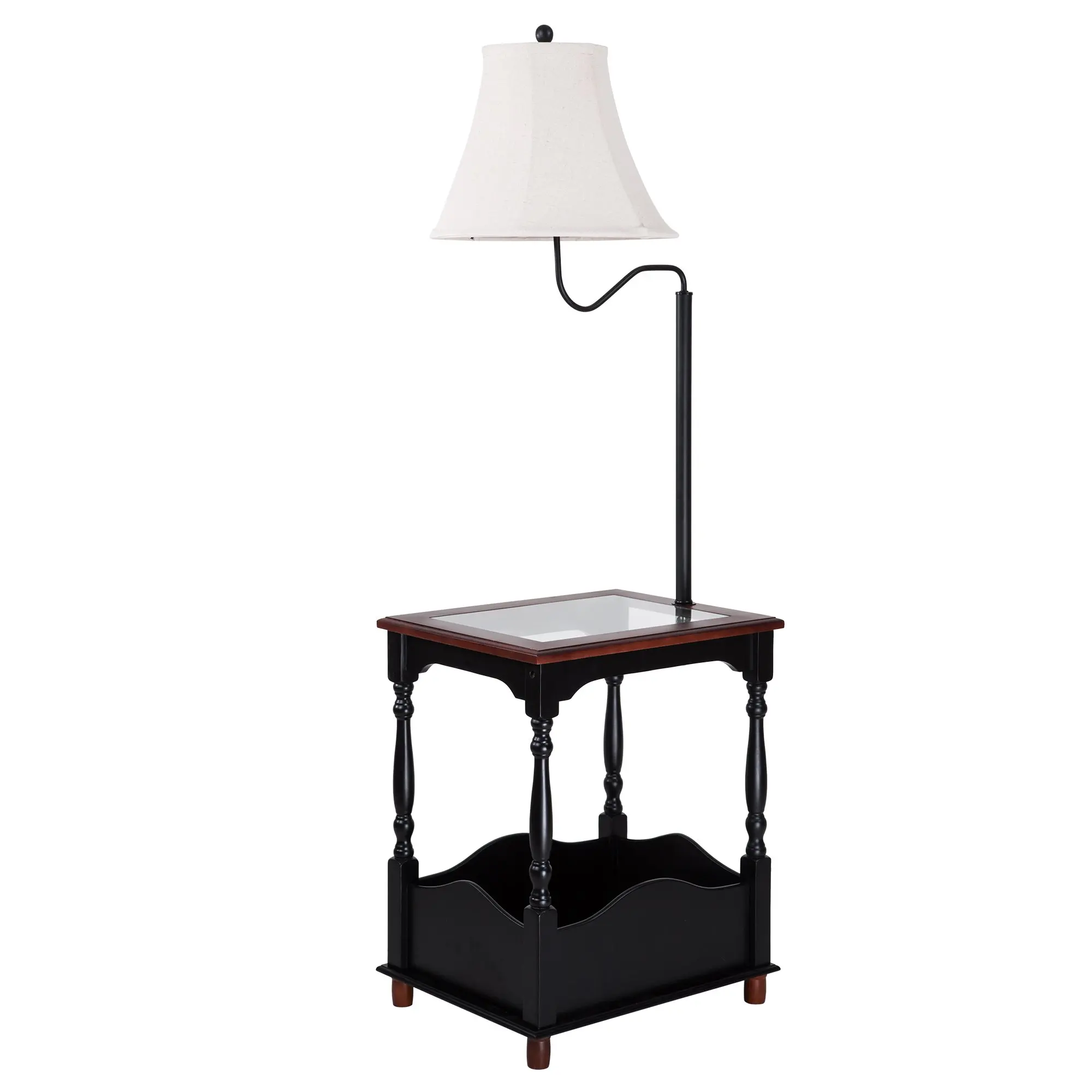 Buy Floor Lamp with Toughened Glass Top Table and Built-in Black Table