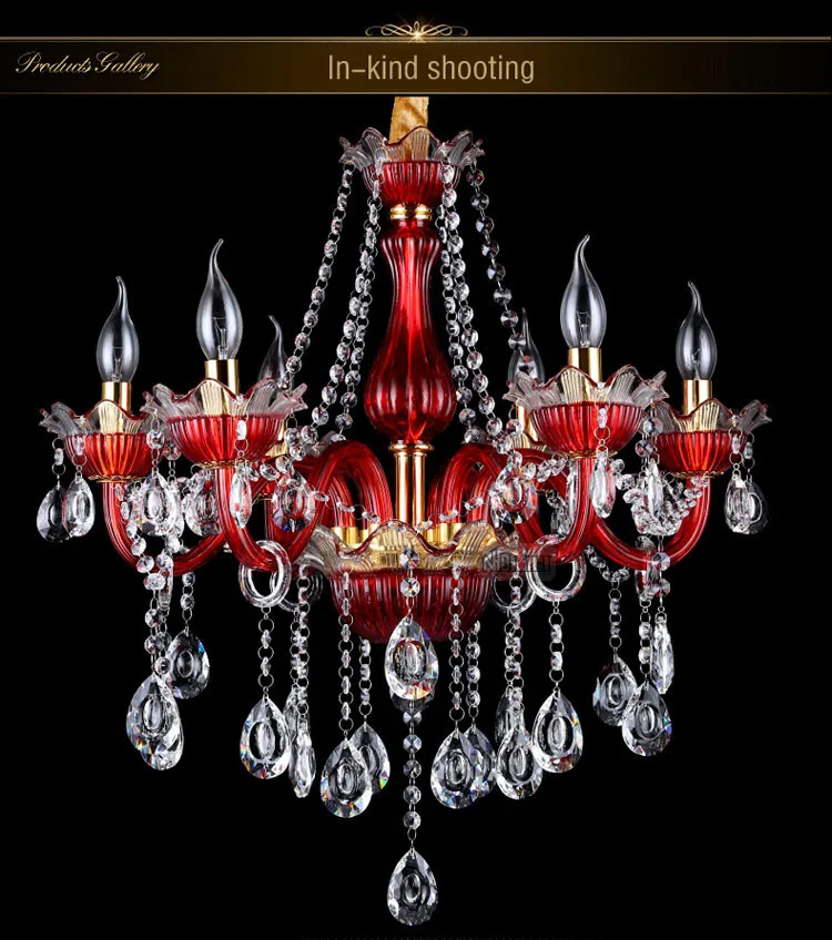 Wholesale red glass candle crystal Lamp Chandelier for Creative Hotel Romantic Cafe Lighting bedroom Internet Bar