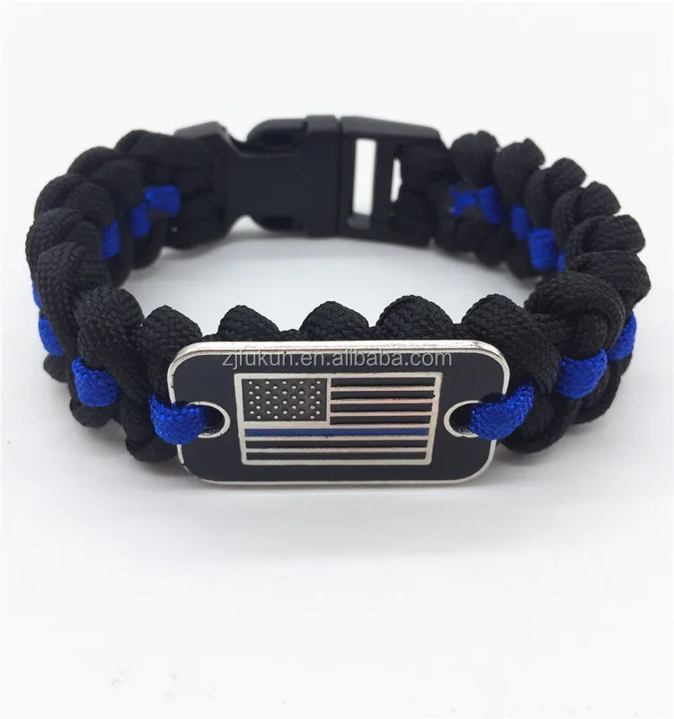 New Design Thin Blue Line Survival Paracord Bracelet Flag Charm