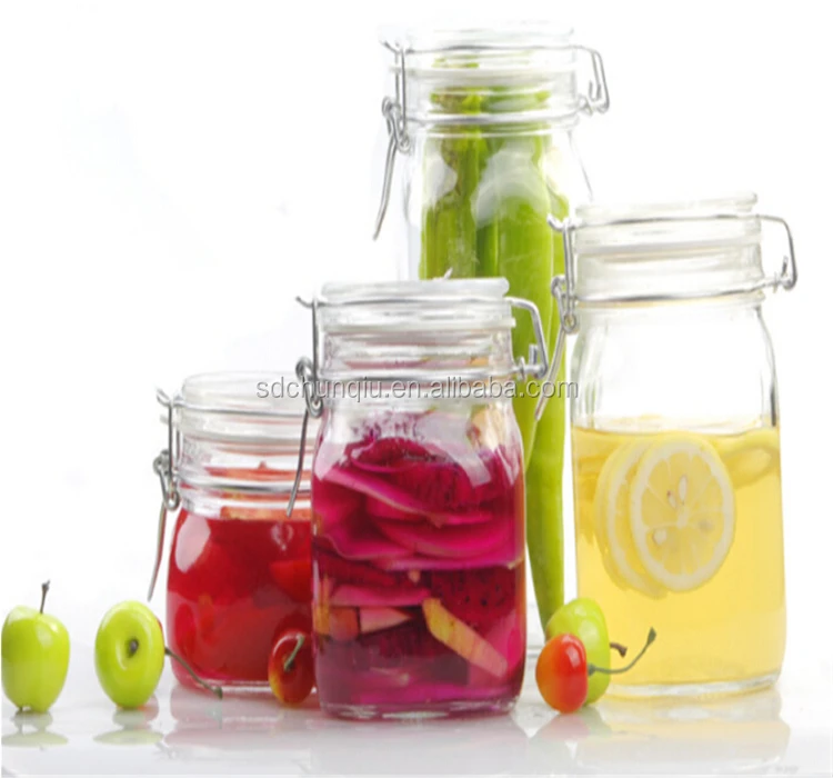 1l 1.5l 2l Glass Canning Jar With Metal Clip,2000ml Glass Canning Storage Jar With Clip Lid