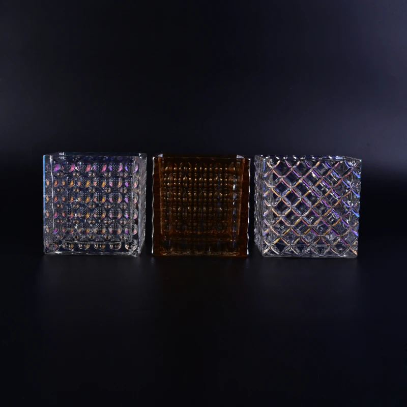 Wholesales customized electroplated glass candle holder square home decoration