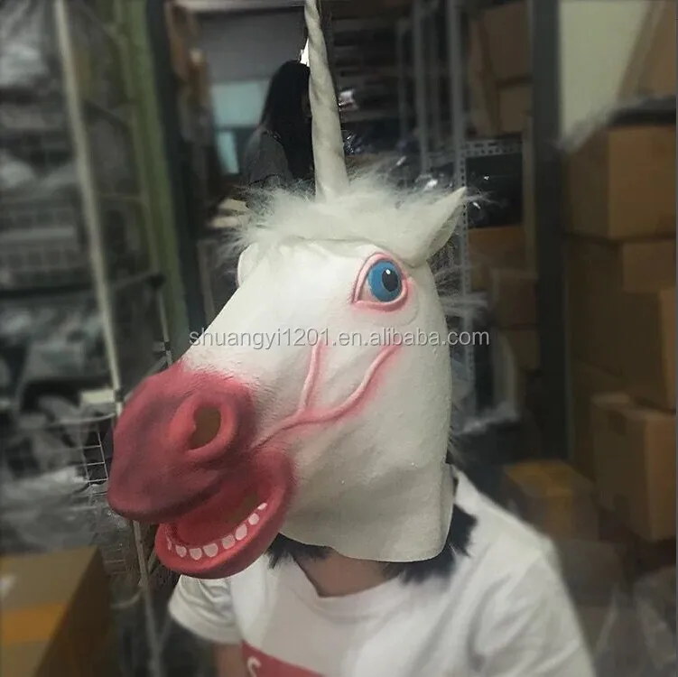 Latex Voller Kopf Tiere Pferd Zebramuster Einhorn Carnival Kostüm Karneval 