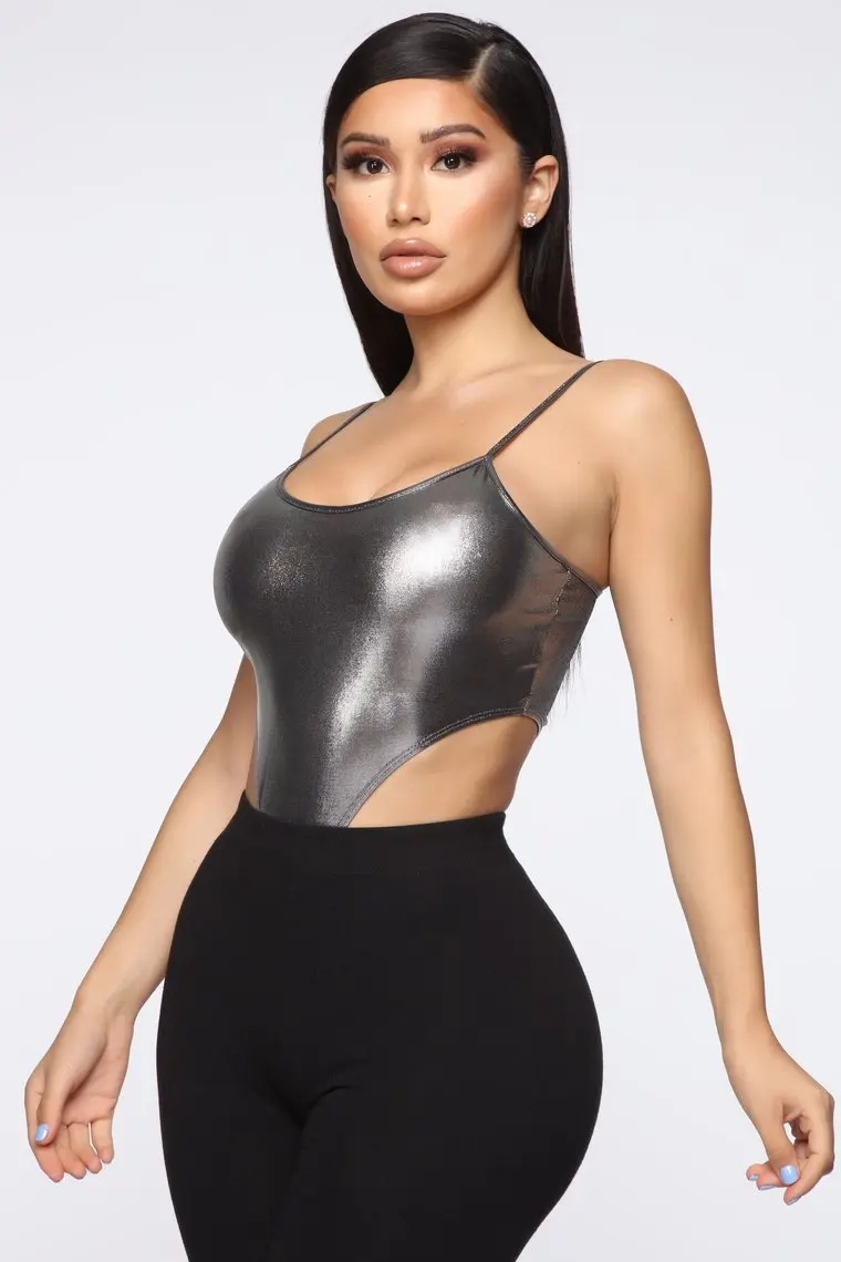 Summer 2019 Fashion Design Ladies Sexy High Cut Sliver Shiny Bodysuit