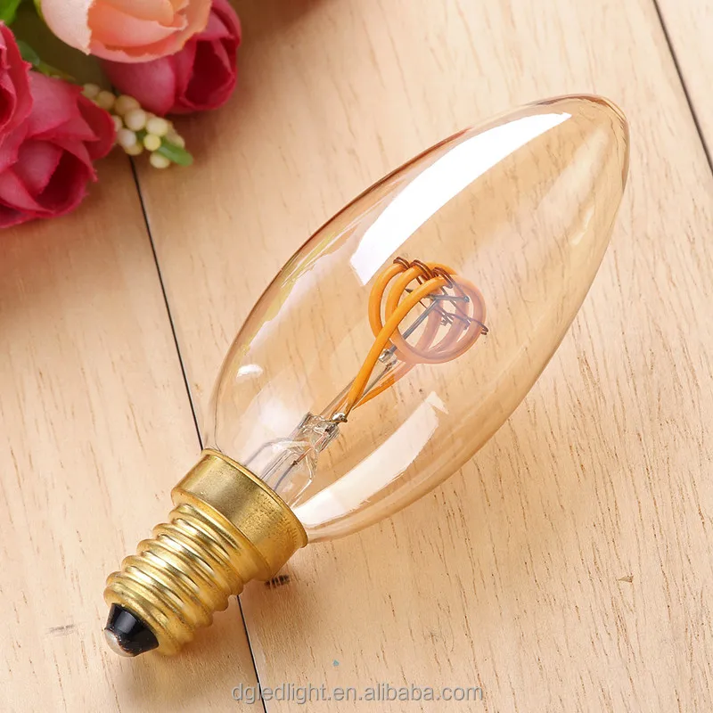 Vintage Soft spiral led filament bulb Warm Light Amber Glass C35 2000K 2200K