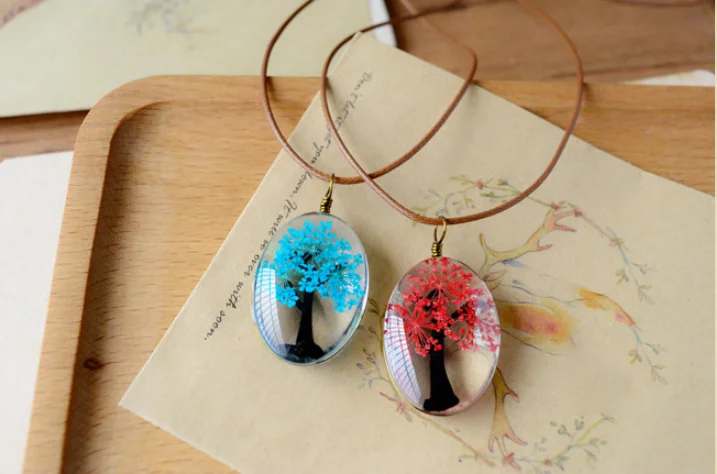 Natural Dried Flower Life Tree Pendant Necklaces for Women