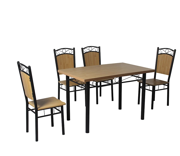 Melamine mahogany and oak popular style Dining table set with 4 chairs for dining room