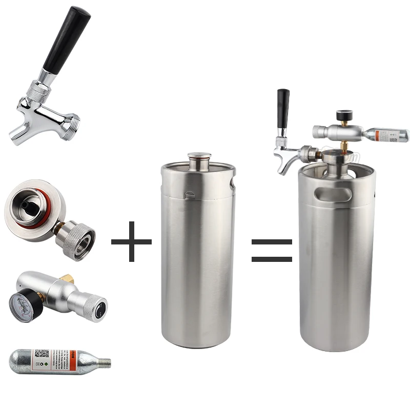 Fût à Bière Portable 8 Litres Acier Inoxydable - Mini Keg Pour Brassage Maison, Avec Valve Sécurité