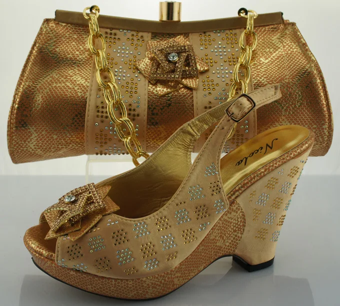 Italian Shoes And Bags To Match Womenty0083 Gold With Rhine Stone On