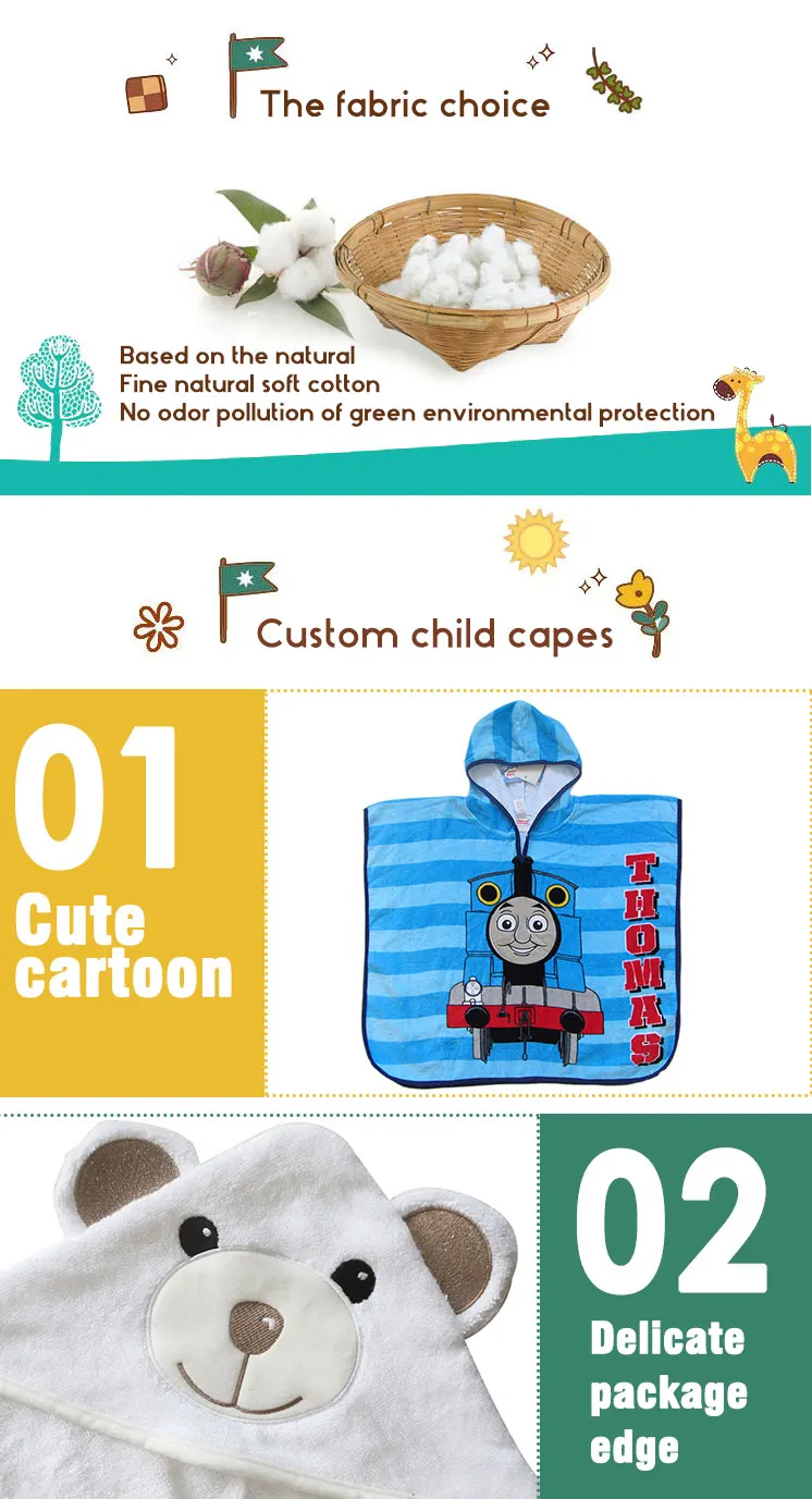 China supplier hot sale 100% cotton hooded towel/poncho for baby kids